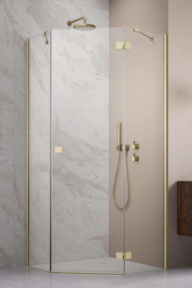 Darmowa Dostawa - Drzwi prysznicowe 90 cm uchylne złoty szczotkowany/szkło przezroczyste Radaway Essenza Brushed Gold PTJ 13850109901L