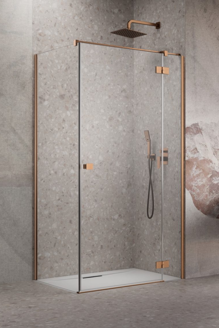 Darmowa Dostawa - Drzwi prysznicowe 90 cm uchylne miedź szczotkowany/szkło przezroczyste Radaway Essenza Brushed Copper KDJ 13850449301R