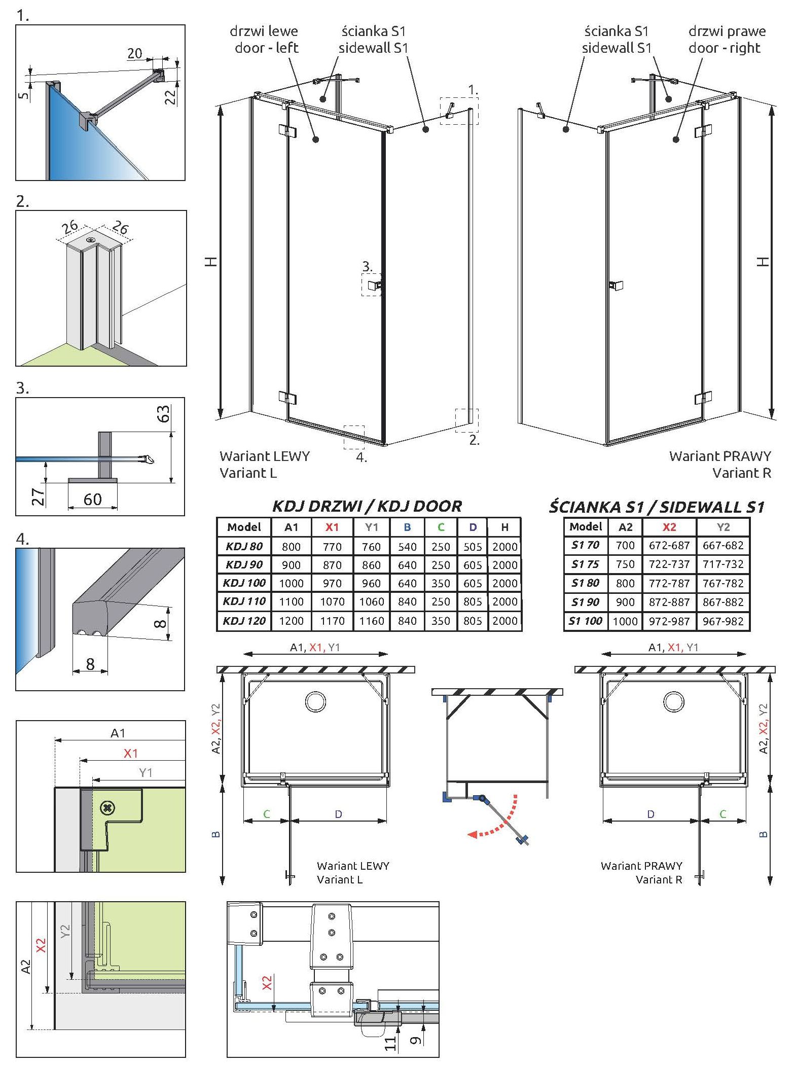 Darmowa Dostawa - Drzwi prysznicowe 90 cm uchylne szczotkowany/szkło przezroczyste Radaway Essenza Brushed GunMetal KDJ+S 13850209201R