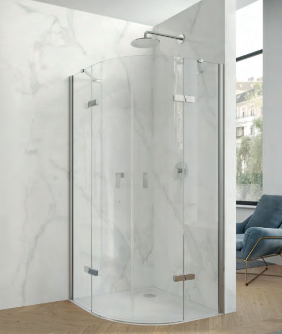 Darmowa Dostawa - Drzwi prysznicowe 90 cm uchylne srebrny połysk/szkło przezroczyste Huppe Aura Pure 1/4 koła AP0402069322