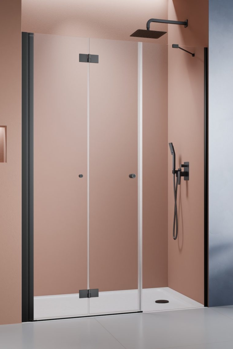Darmowa Dostawa - Drzwi prysznicowe 95 cm składane czarny mat/szkło przezroczyste Radaway Nes Black DWS B 100449505401L