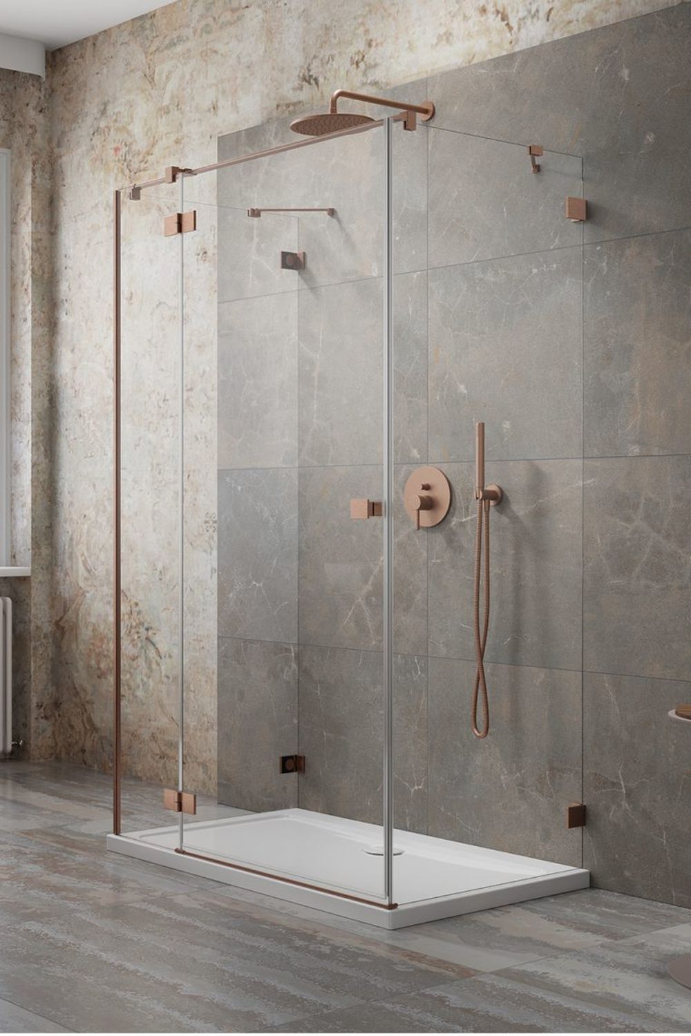 Darmowa Dostawa - Drzwi prysznicowe 90 cm uchylne Radaway Essenza Pro Brushed Copper KDJ+S 100973909301L