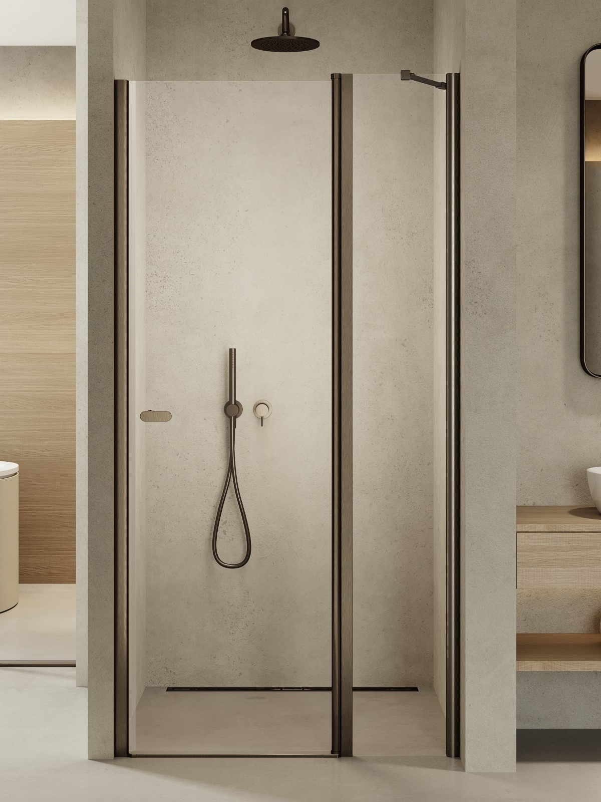 Darmowa Dostawa - Drzwi prysznicowe 90 cm uchylne grafitowy szczotkowany/szkło przezroczyste New Trendy New Soleo Gunmetal Brushed D0560A