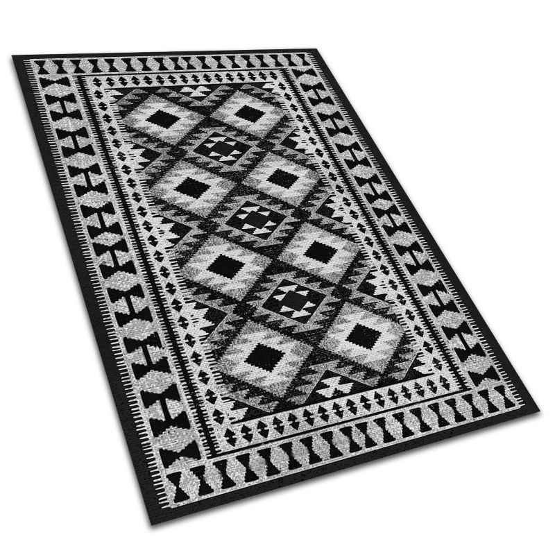 Dywan Tarasowy Tulup 150x225 cm Wodoodporny, Lekki Czarne romby 1 szt.