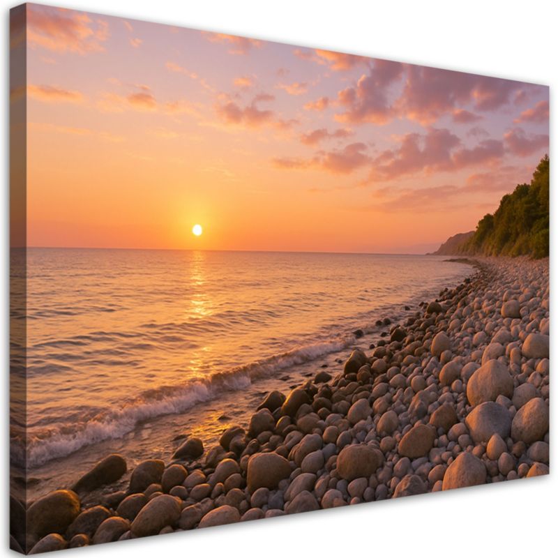 Obraz do salonu sypialni Feeby Zachód słońca Plaża Morze Kamienie 100x70cm 1szt