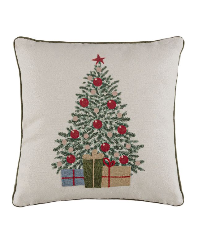 Poduszka dekoracyjna haftowana z nadrukiem Canto Albero Mazovia 45x45cm świąteczna, choinka, biała, zdejmowana poszewka 1szt.