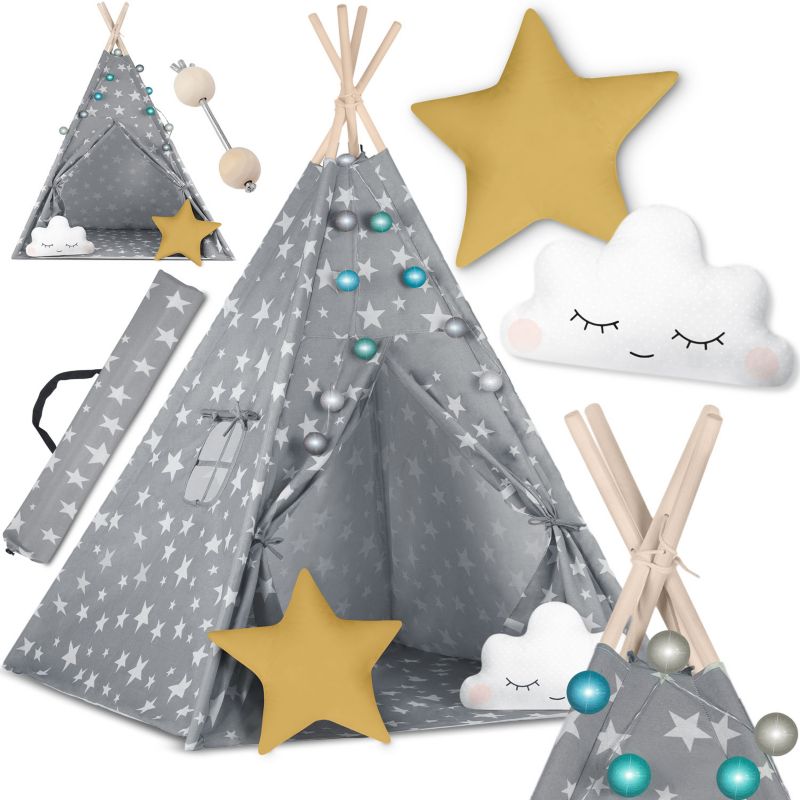 Namiot Tipi dla dzieci Nukido NK-401 wigwam szary w gwiazdki 1szt.
