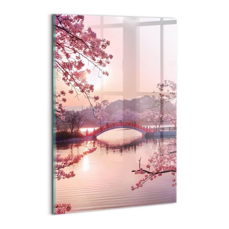 Szklany Obraz Ścienny Wallfluent 30x20 cm Kwiaty wiśni i most - styl japoński 1 szt.
