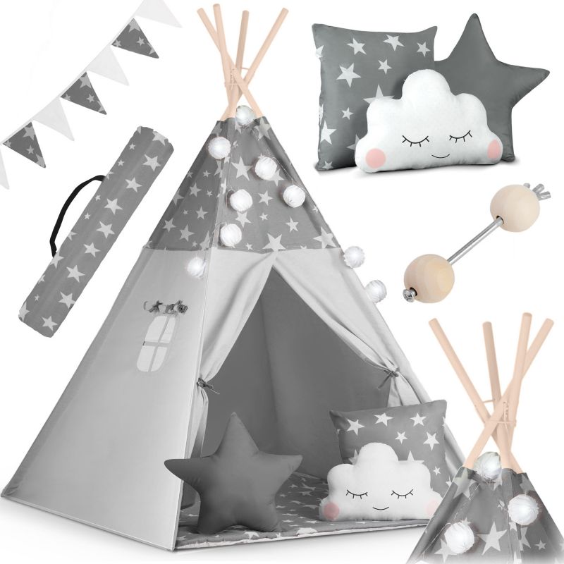 Namiot Tipi dla dzieci Nukido NK-400 wigwam szary w gwiazdki 1szt.