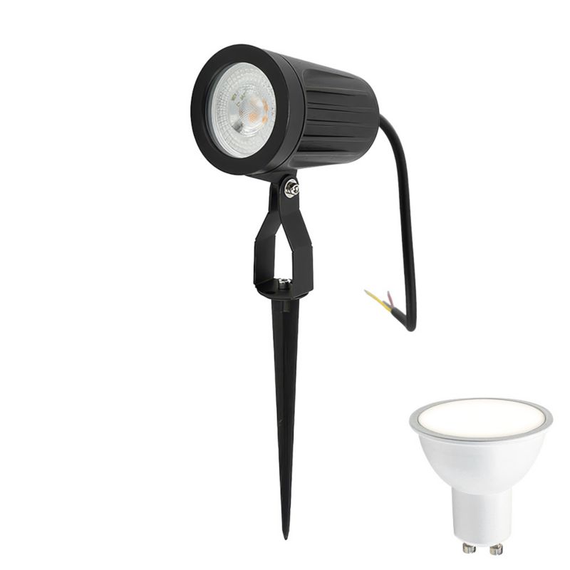 Reflektor ogrodowy HOROZ wbijany LED GU10 IP65 czarny + Żarówka FARI LED GU10 5,5W 3000K ciepła 500lm 1 szt.