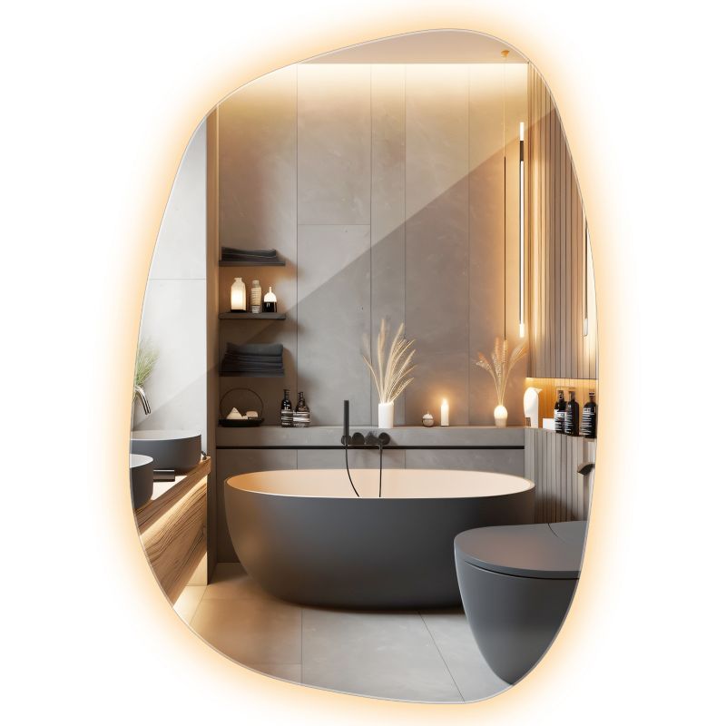 Klasyczne Duże Lustro LED Wallfluent 91 x 66 cm Łazienkowe Wiszące Ciepłe Światło 1 szt.