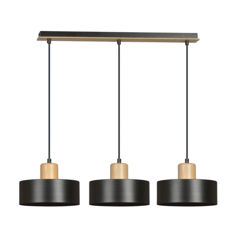 Lampa wisząca Emibig Torin 3971 czarna-jasne drewno 80 cm szerokości 3xE27 x 15W 1 szt.