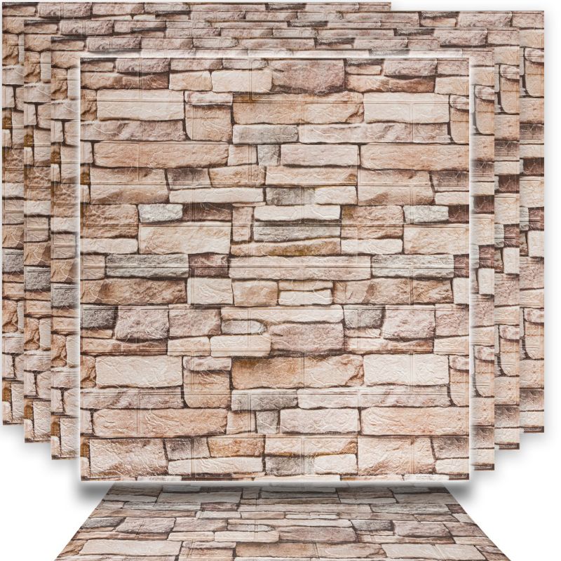Samoprzylepne Dekoracyjne Panele Ścienne Tapeta 3D Beżowe 70x77cm Heckermann 10 szt