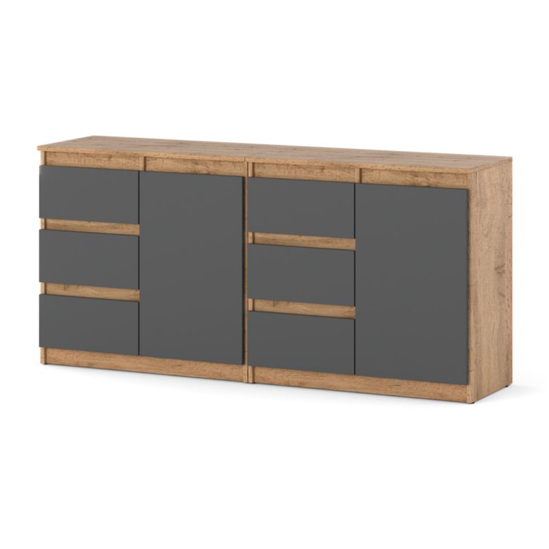 Komoda Hurtownia-Mebli Szuflady 6 Agna Mini 160cm Dąb Wotan Szary Mat 160x35x75 cm 1szt.