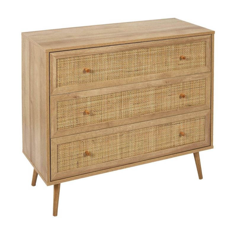 Komoda Bali INTESI boho z plecionym frontem 3 szuflady jasnobrązowa do salonu 90 cm 1 szt.
