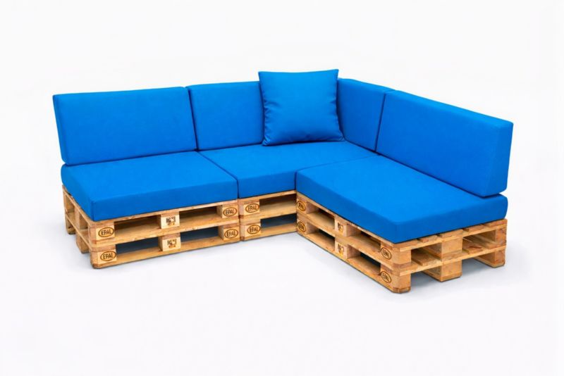 Komplet 8 sztuk poduszek ogrodowych na palety Setagrden 3x120x60cm /3x120x40cm+60x40cm,niebieskie dwustronne poduszki , 1szt
