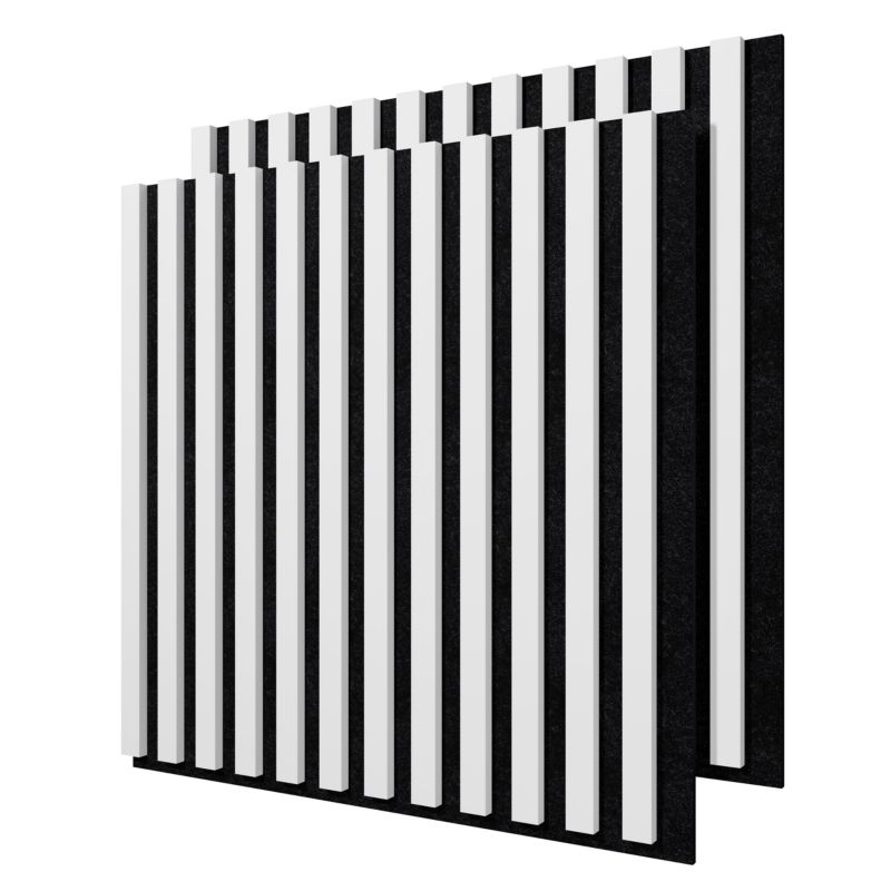 Lamele ścienne na czarnym filcu Stegu Linea Acoustic Proline, białe 60,5X60,5 panele akustyczne zestaw 2 szt.