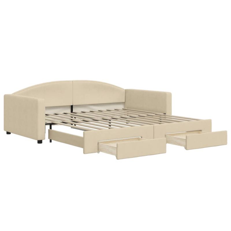 Sofa rozkładana WaszeMeble 100x200 cm Kremowy tkanina z szufladami WM-3197233 1 szt.