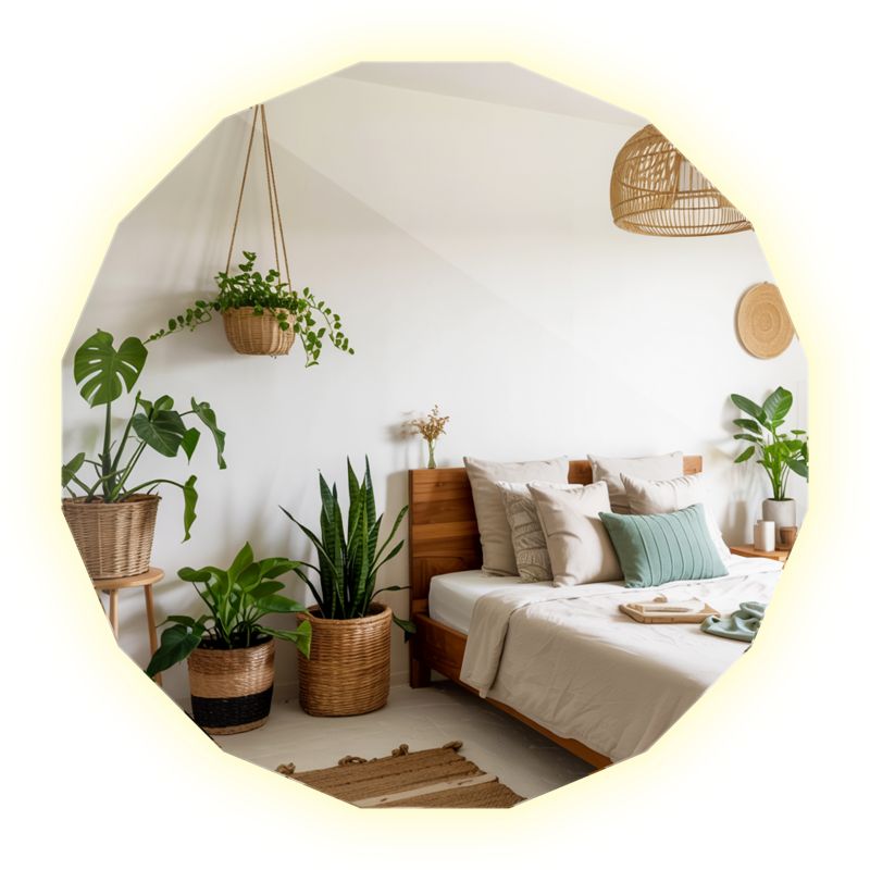 Lustro ze Światłem LED ArtPrintCave 100 x 100 cm Neutralne Wiszące Loft Boho do Salonu Łazienki Sypialni 1 szt.