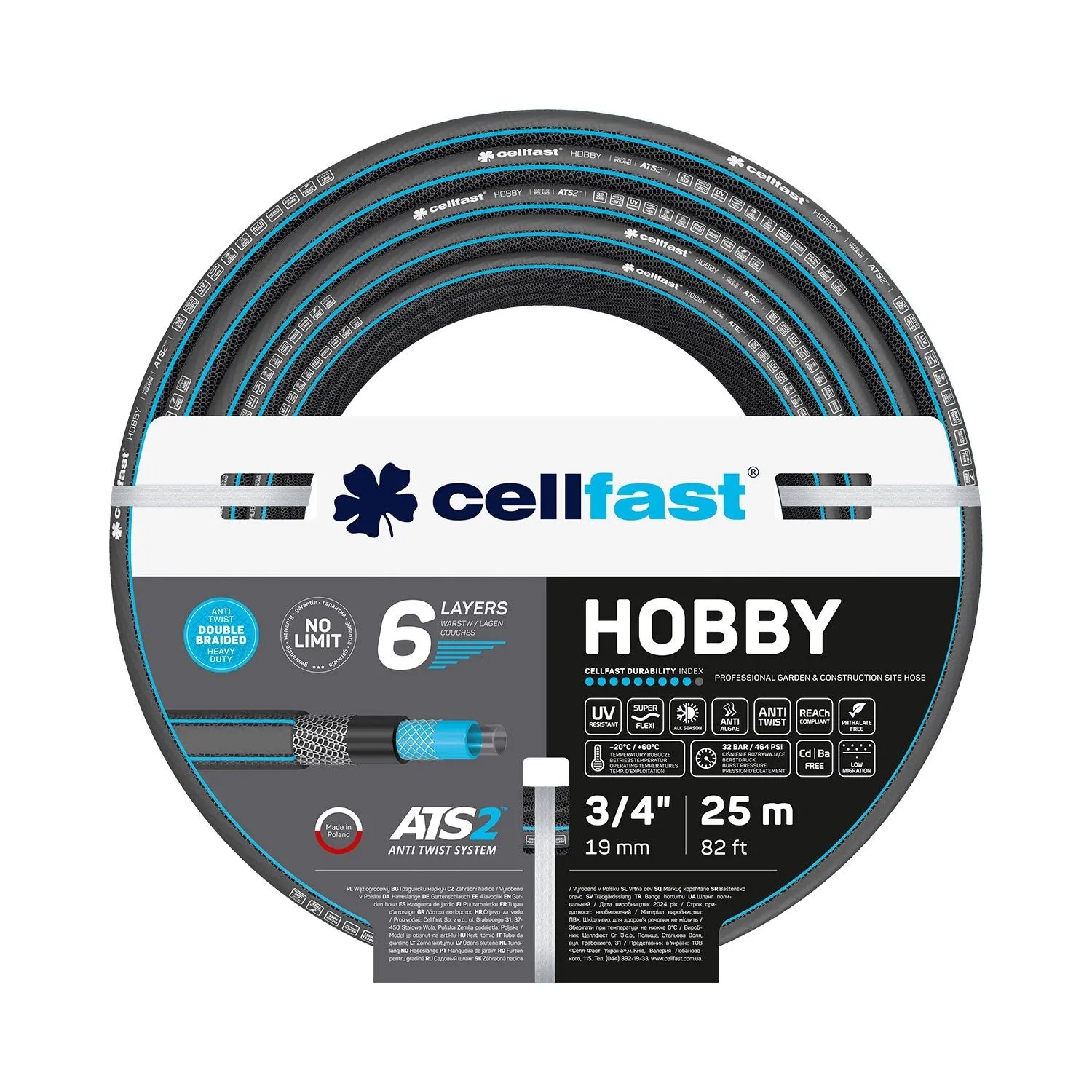 Cellfast Wąż ogrodowy Hobby ATS2 6-warstwowy 3/4" 25 mb