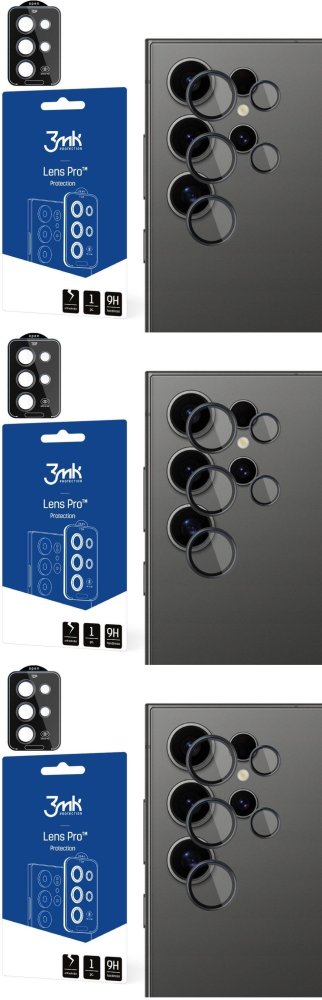 3x Szkło hartowane 3mk Lens Protection Pro Black, na aparat, do Samsung Galaxy S24 Ultra