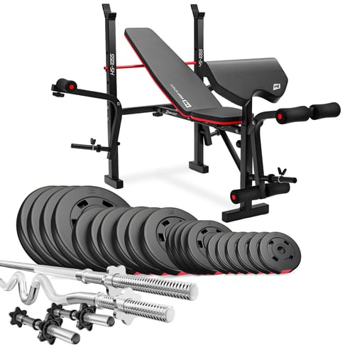 Ensemble de disques de poids en plastique de 106 kg avec banc de musculation HS-1055