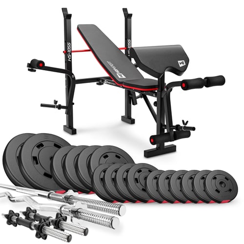 Ensemble de disques de poids en plastique de 75 kg avec banc de musculation HS-1055