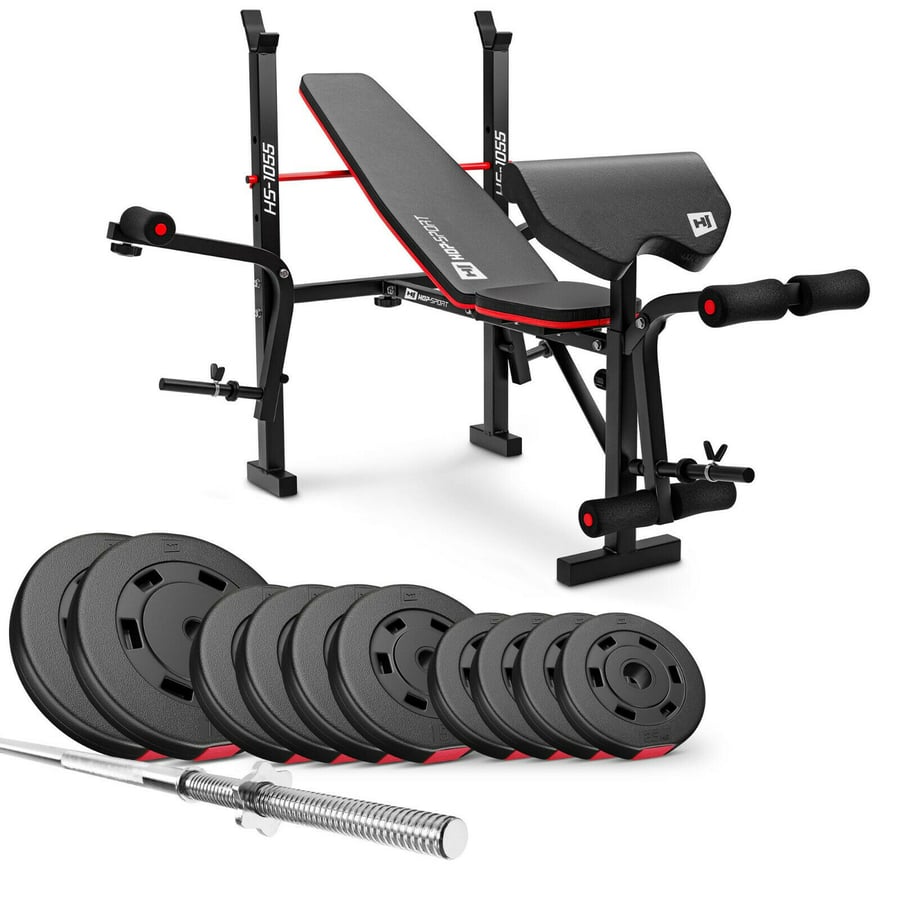 Ensemble de disques de poids en plastique de 59 kg avec banc de musculation HS-1055