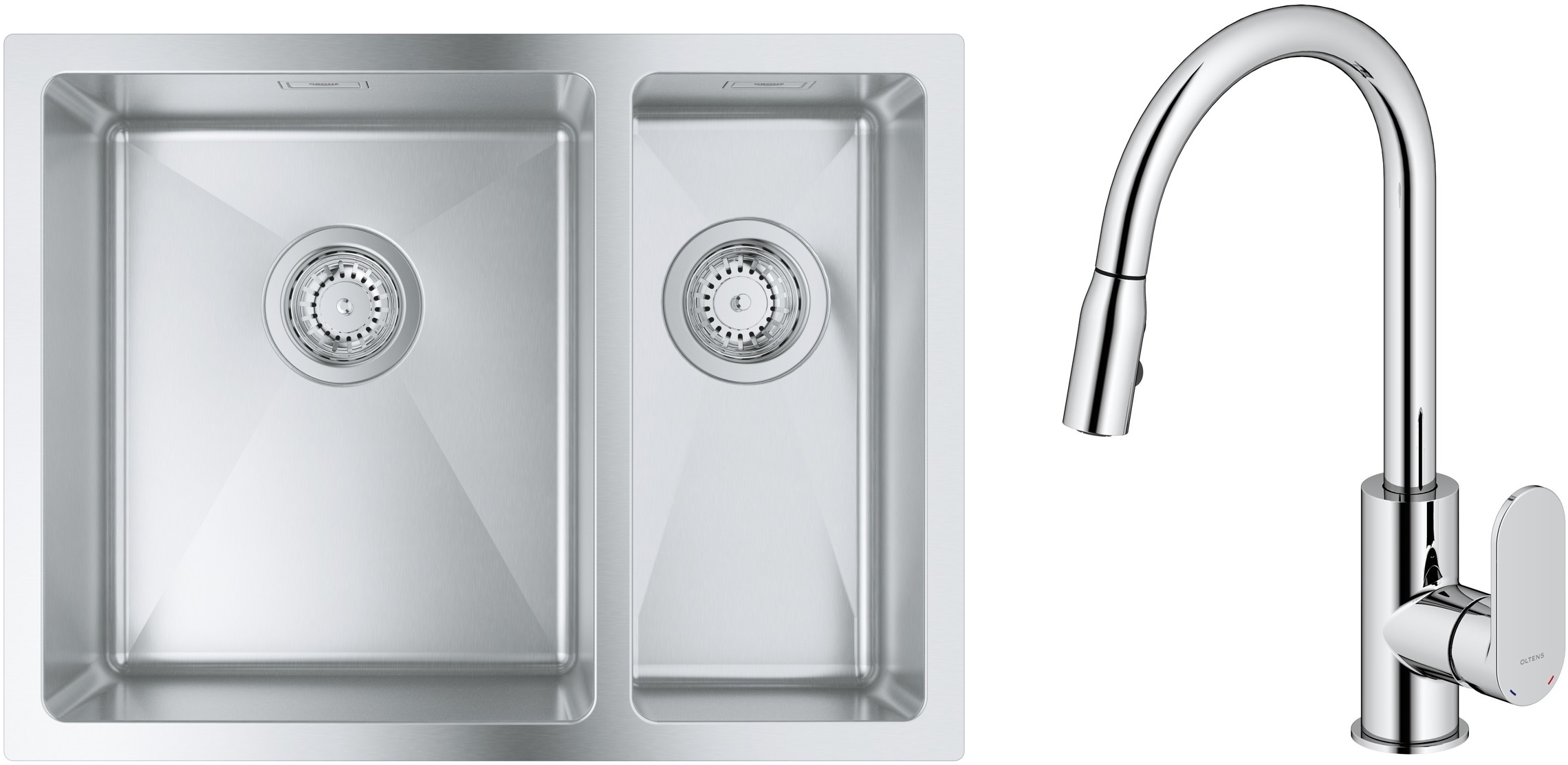 Zestaw Grohe K700 zlewozmywak 59,5x45 cm z baterią kuchenną Oltens Lista stal szlachetna/chrom (31577SD1, 35202100) - Wysyłka w 24h