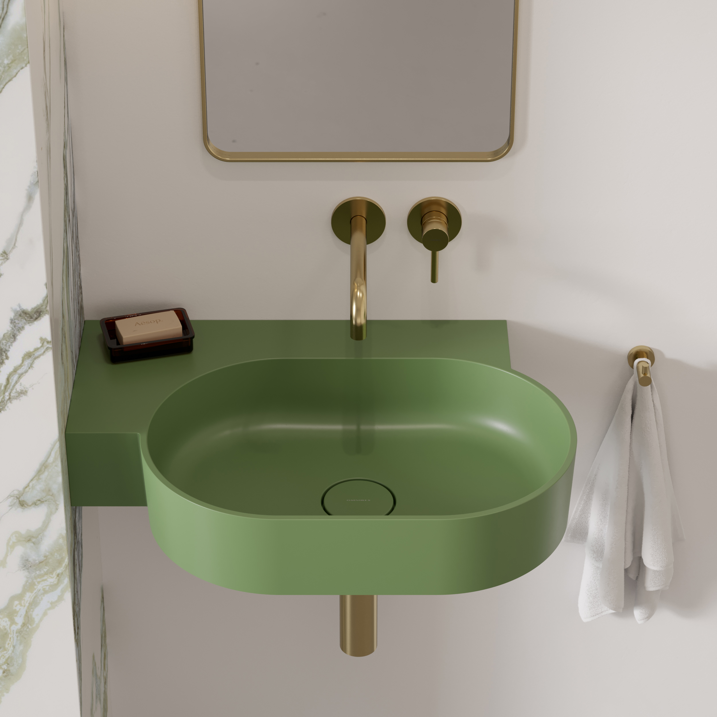 Omnires Ovo M+ umywalka 64x44 cm narożna ścienna-nablatowa olive mat OVO645UWLOL