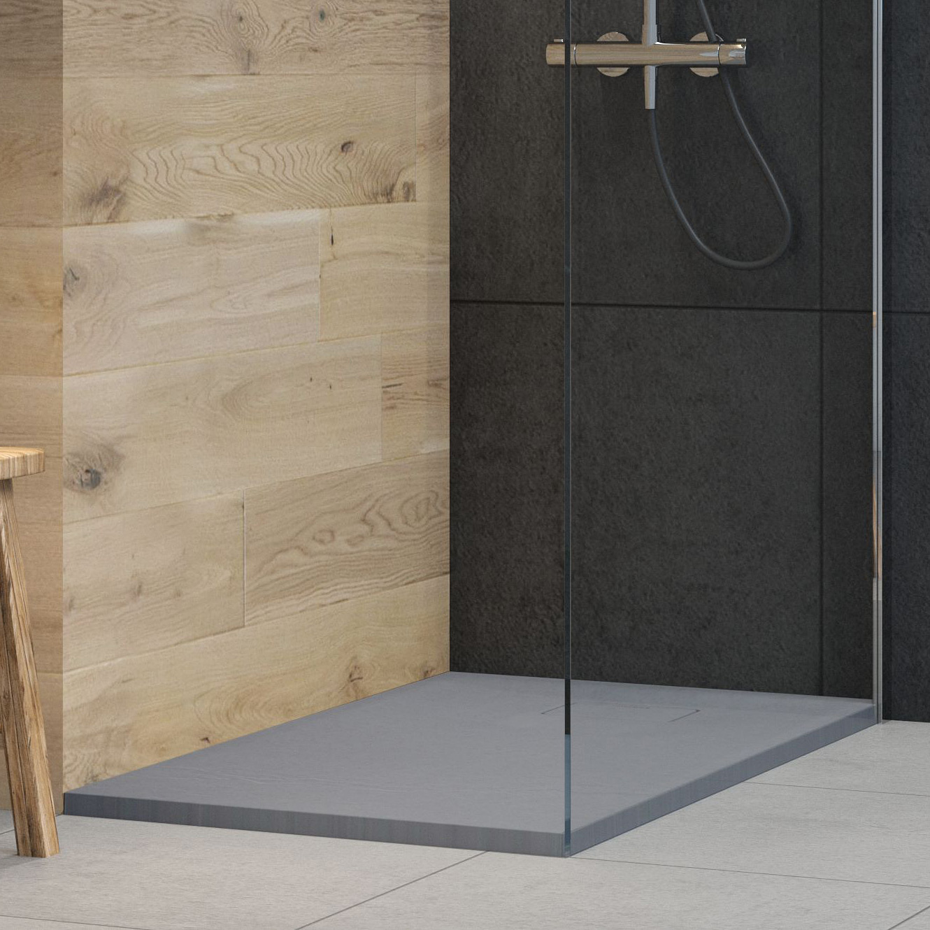 Oltens Bergytan brodzik 120x90 cm prostokątny RockSurface szary beton 15104700 - Wysyłka w 24h