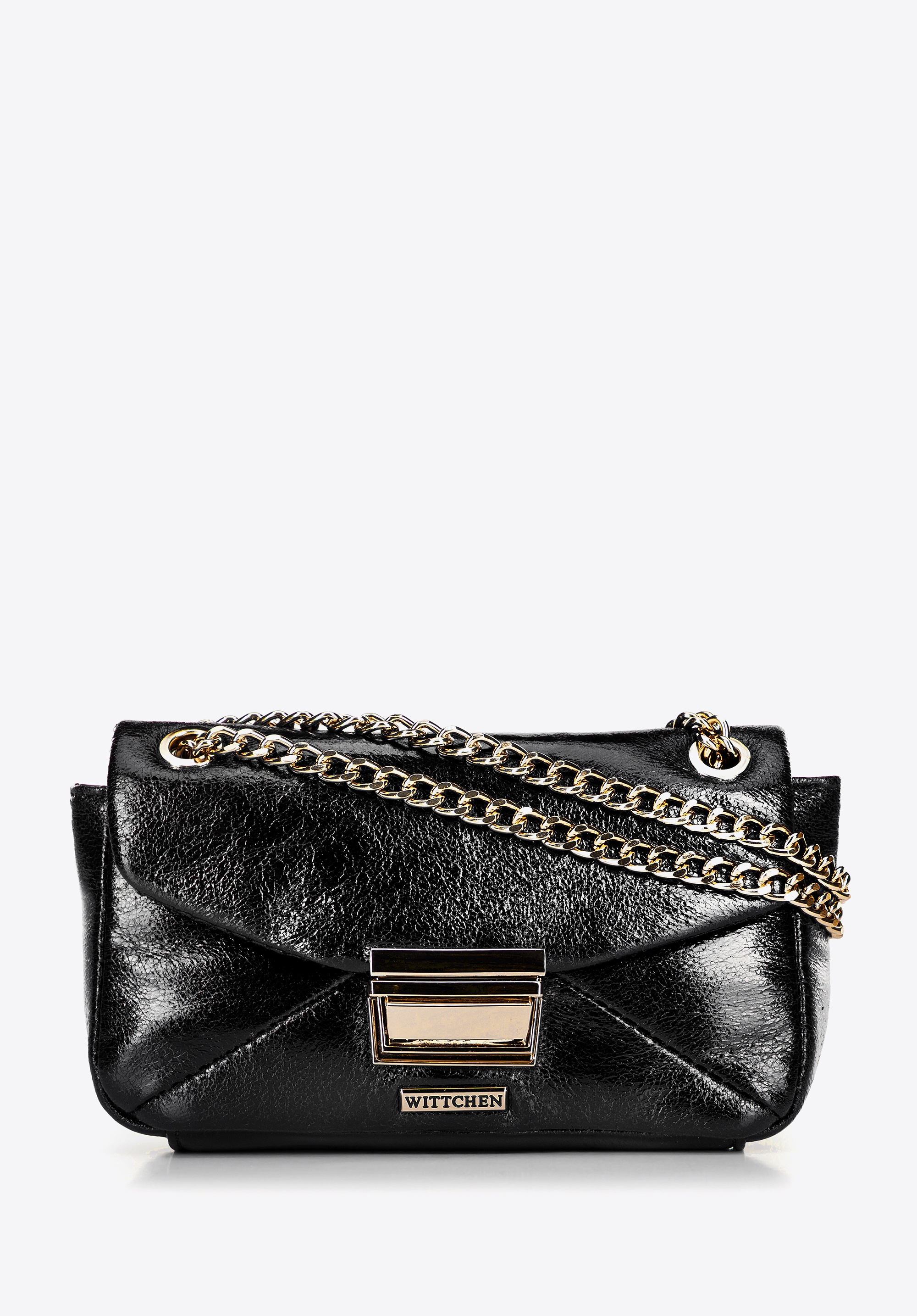 Minitorebka crossbody z połyskującej ekoskóry czarna