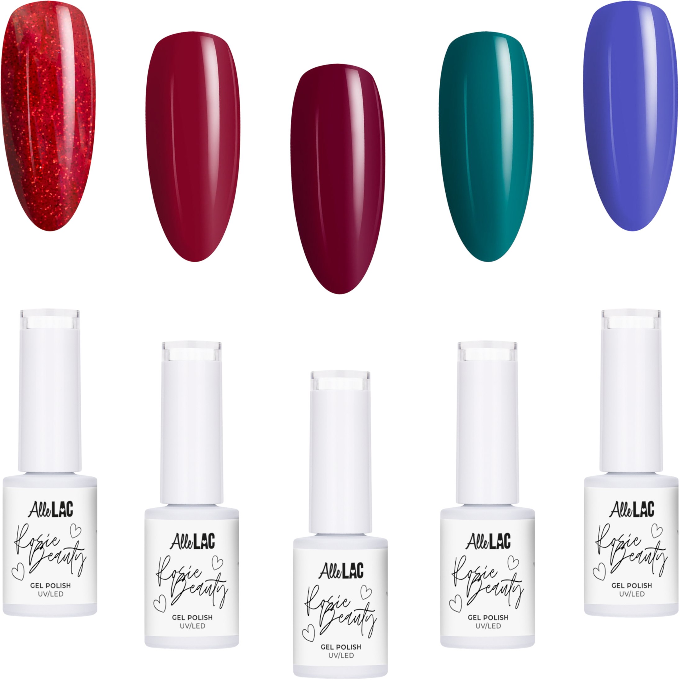 5x Lakier Hybrydowy ALLELAC 6g Rosie Beauty ZESTAW 5w1
