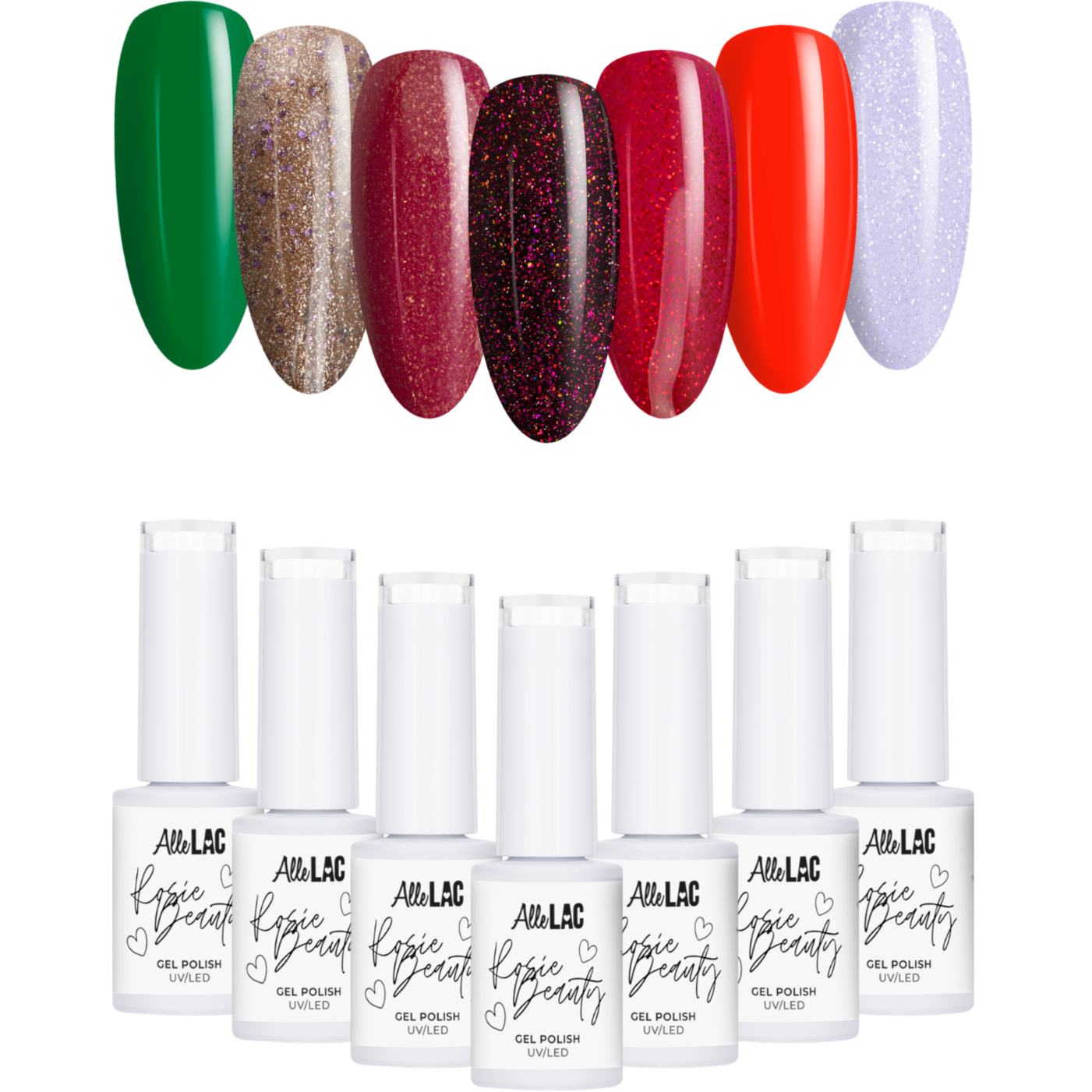 7x Lakier Hybrydowy ALLELAC 6g Rosie Beauty ZESTAW Świąteczny 7w1