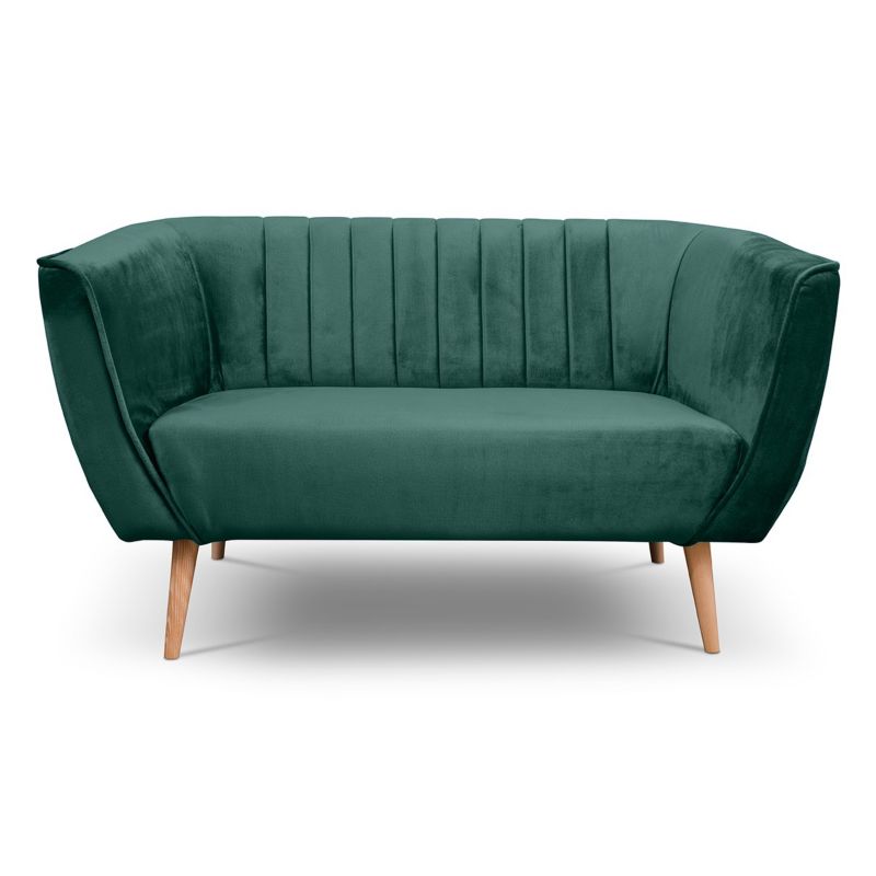 Sofa dwuosobowa z przeszyciami Bettso Pik nowoczesny na drewnianych nogach butelkowa zieleń 1szt.