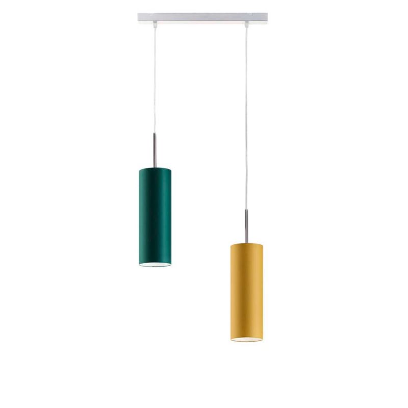 Lampa wisząca Volta Light Factory zwis żyrandol sufitowa z abażurami tuba Musztardowy, butelkowa zieleń BELL Z2 1szt.