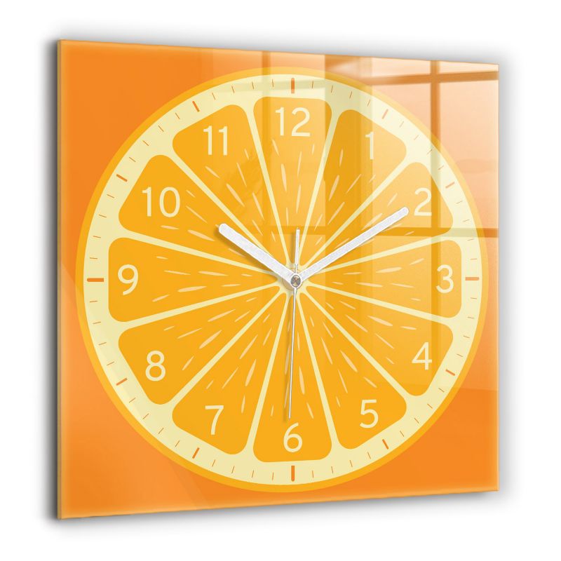Zegar szklany białe wskazówki Wallfluent 60x60 cm Soczysta pomarańcza 1 szt.