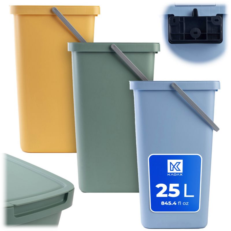 Kosz na śmieci KADAX do segregacji podwieszany wolnostojący 25L, kolor mix 3 szt.