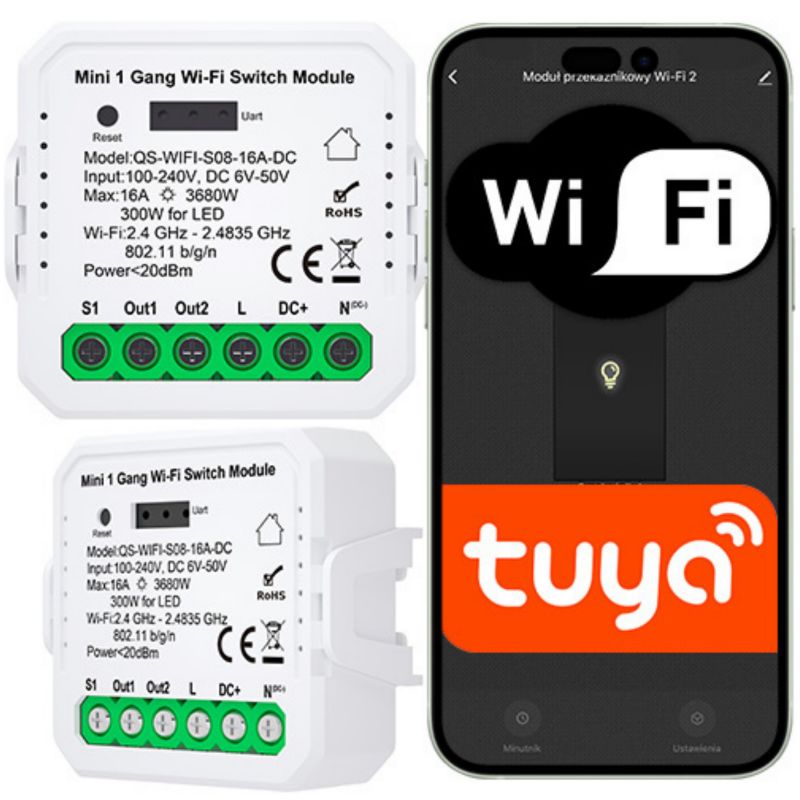 Przekaźnik Sone beznapięciowy WiFi , moduł dopuszkowy dry contact 16A, AC100-240V, DC6V-50V 1szt.