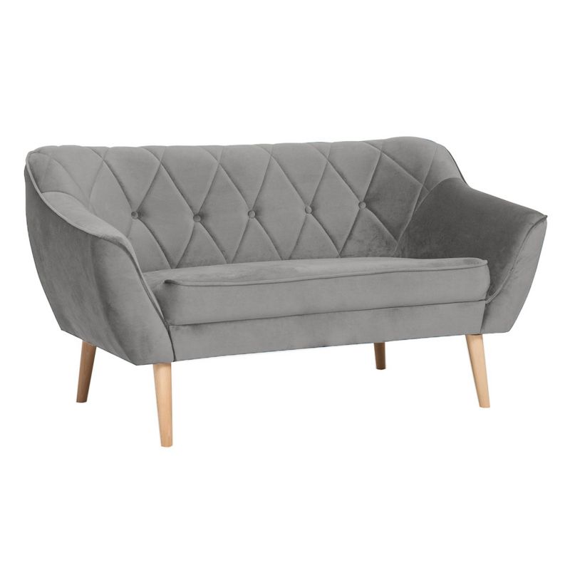 Sofa dwuosobowa Bettso Caro z pikowanym oparciem w stylu skandynawskim szary 1szt.