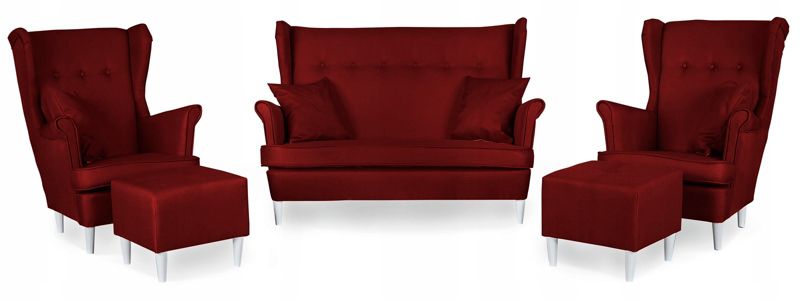Zestaw wypoczynkowy uszak do salonu sofa fotele z podnóżkiem Family Meble ARI bordo 1szt