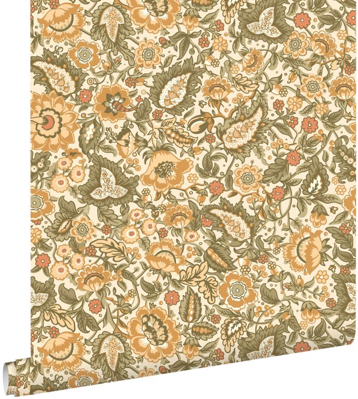 Tapeta ESTAhome zabytkowe kwiaty żółtymIzielonym 50 x 900 cm - 1 rol.