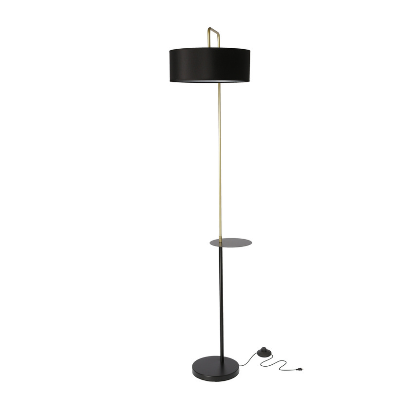 Czarno-złota lampa stojąca do salonu z abażurem Impact