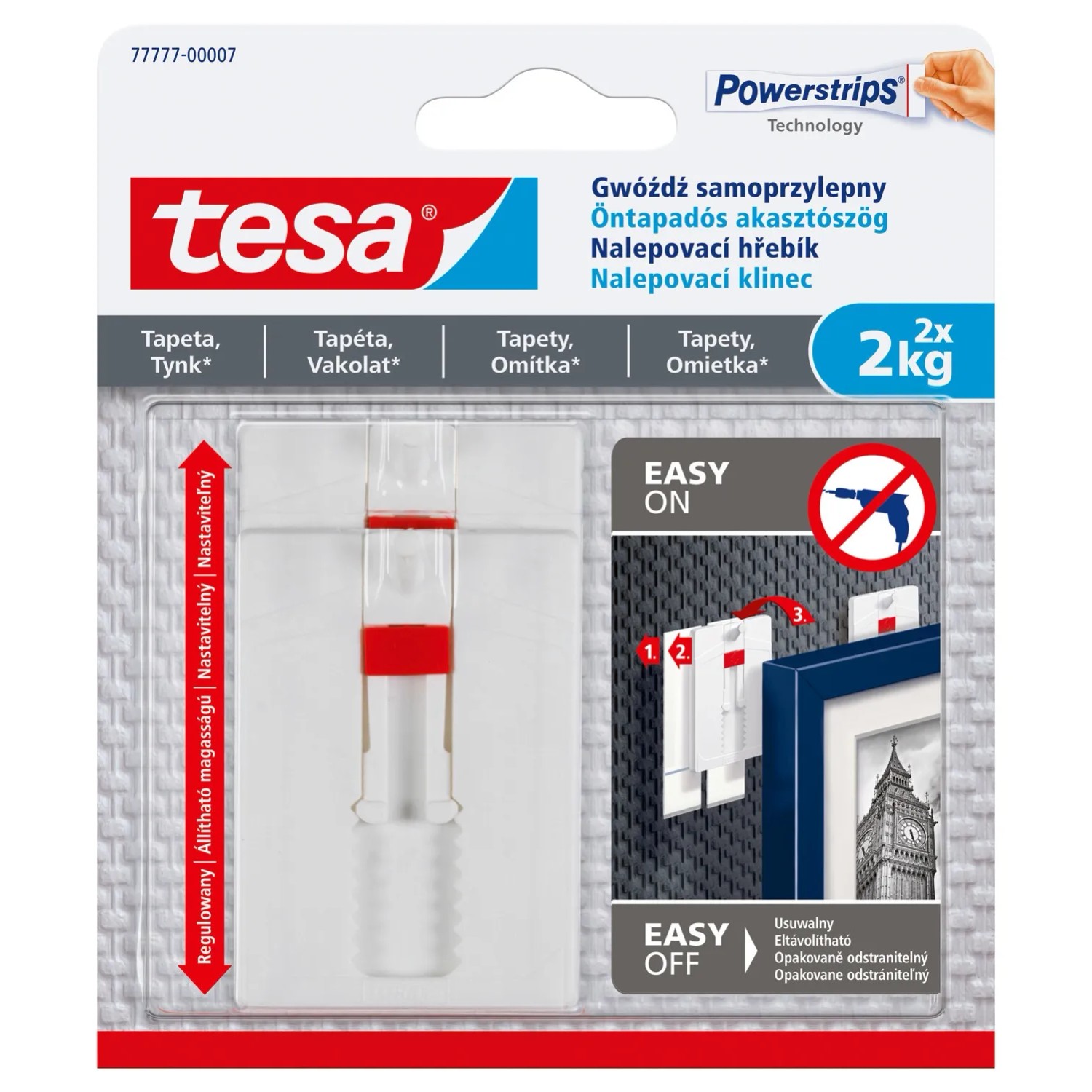 Tesa Regulowany gwóźdź samoprzylepny do tapet, 2 szt. do 2kg