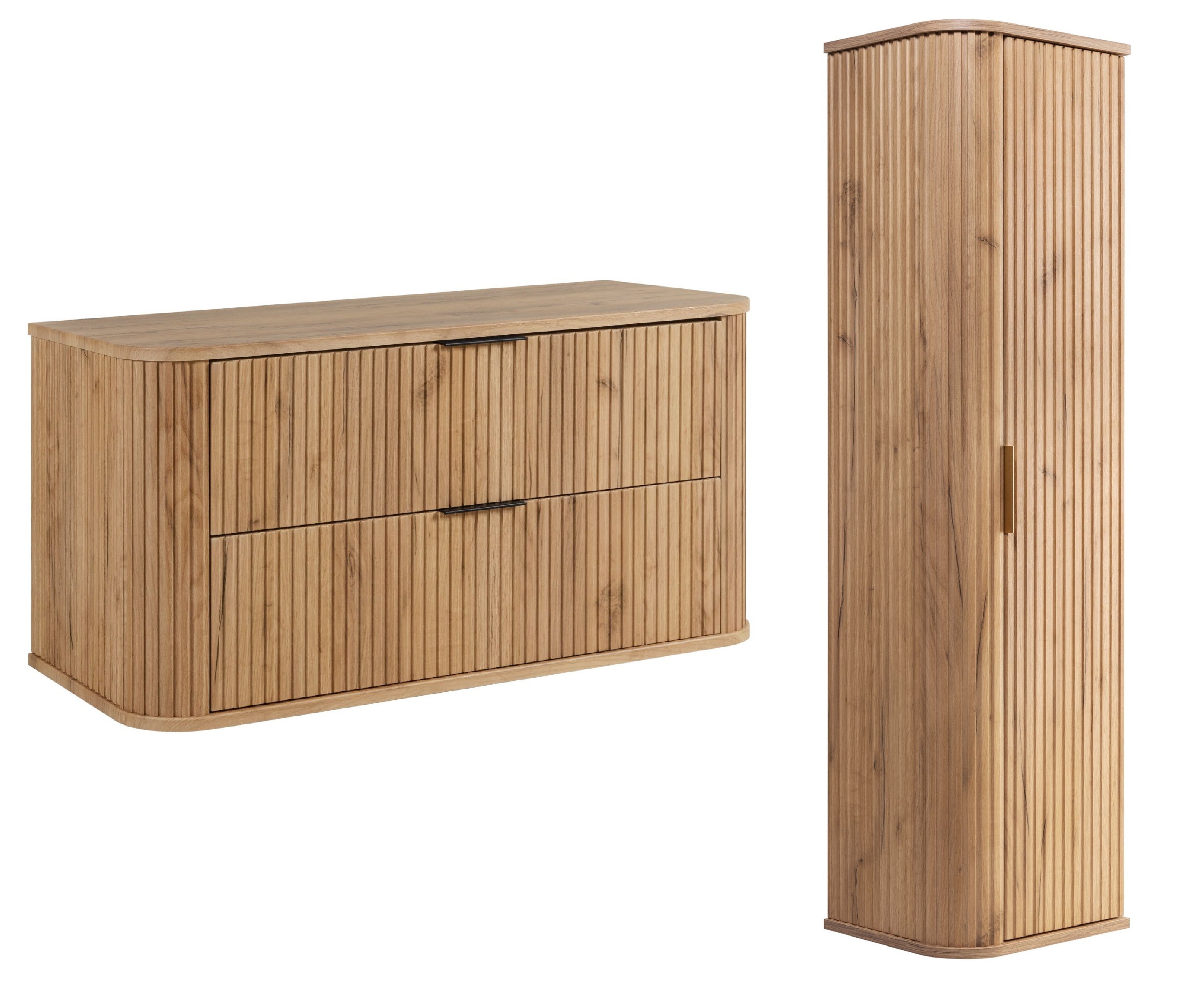 Zestaw Rodan Elegance szafka z blatem 80 cm podumywalkowa wisząca z szafką 139 cm boczną dąb (5906154453875, 5906154450645)