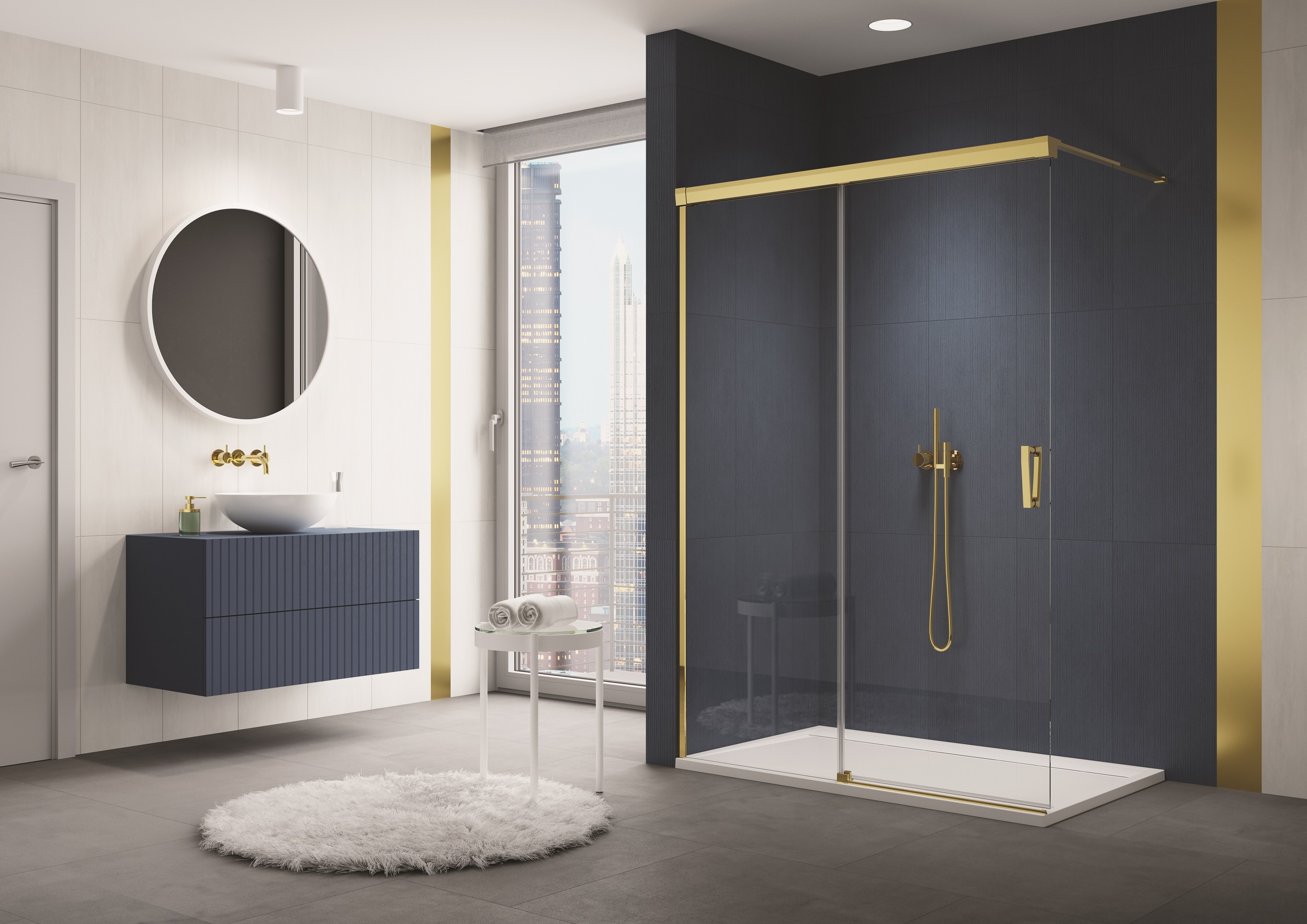 Ronal Cadura Walk-In ścianka prysznicowa 100 cm z elementem przesuwnym lewa złoty/szkło przezroczyste CAW2G1001207