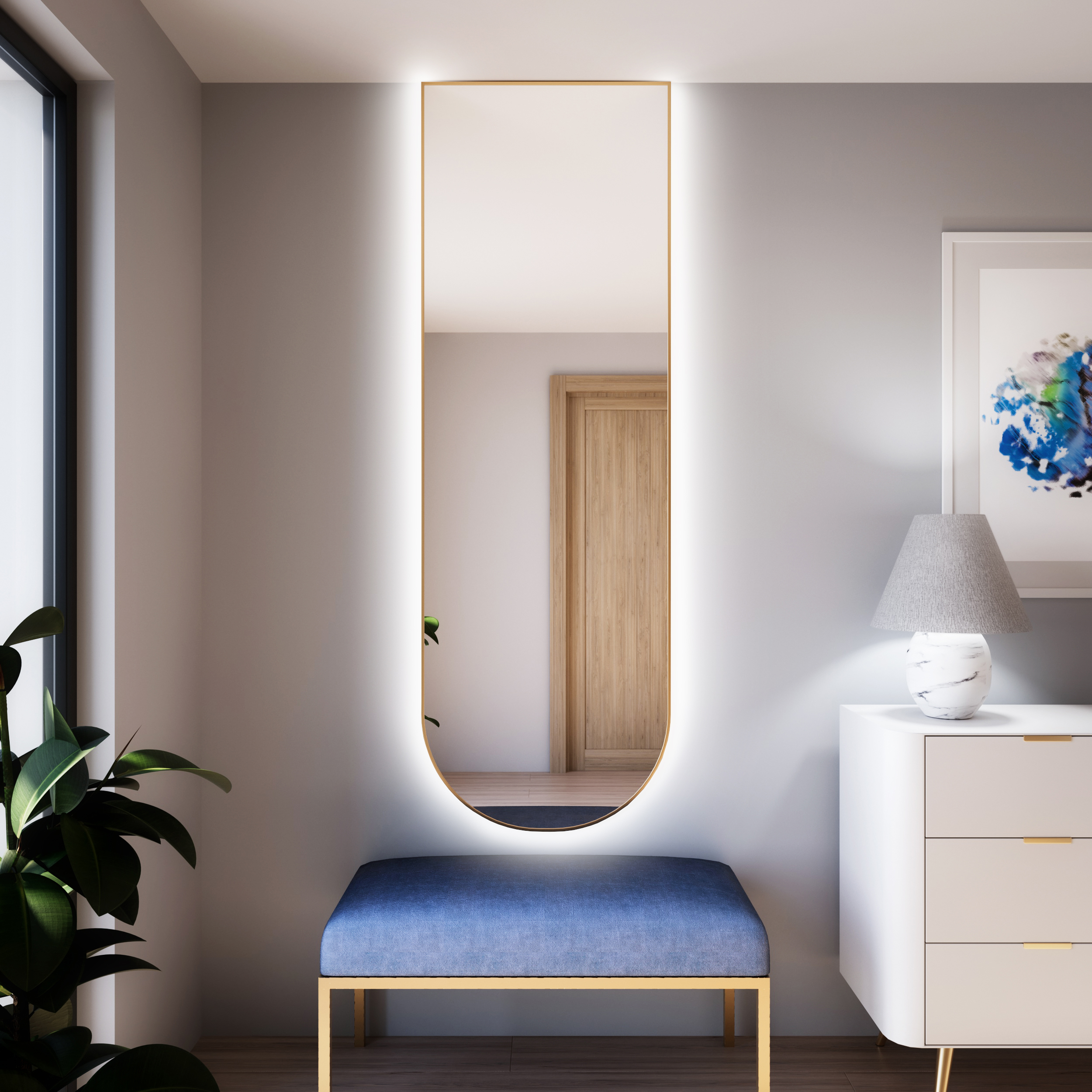 Baltica Design Tiny Border Pastille Cut LED lustro 50x100 cm złote barwa zimna