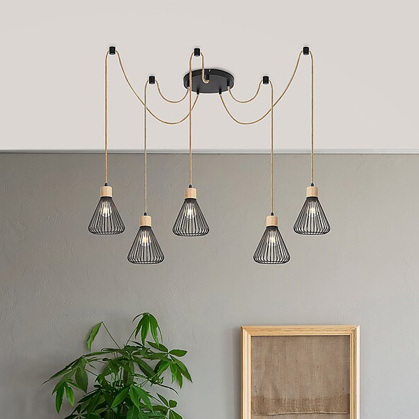 Rabalux Farfalle lampa wisząca 5x40W czarny/drewno 3150