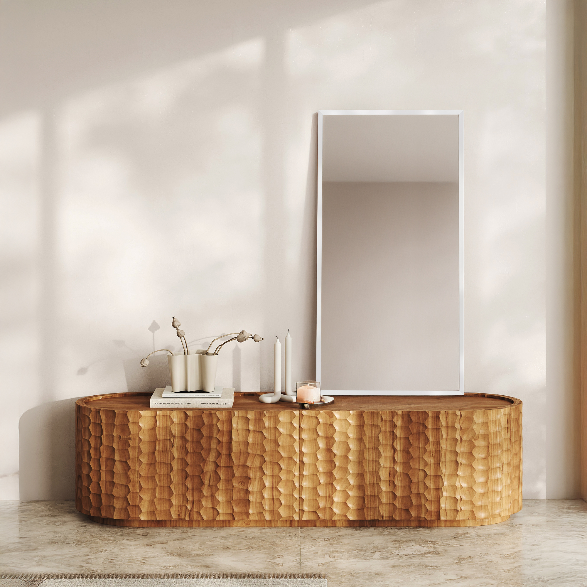 Ars Longa Linea lustro 133x43 cm prostokątne białe LINEA40130-B