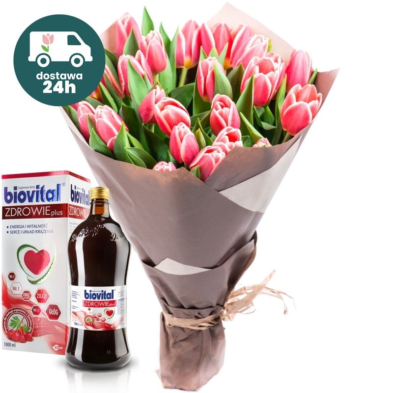 Bukiet 25 tulipanów z Biovitalem
